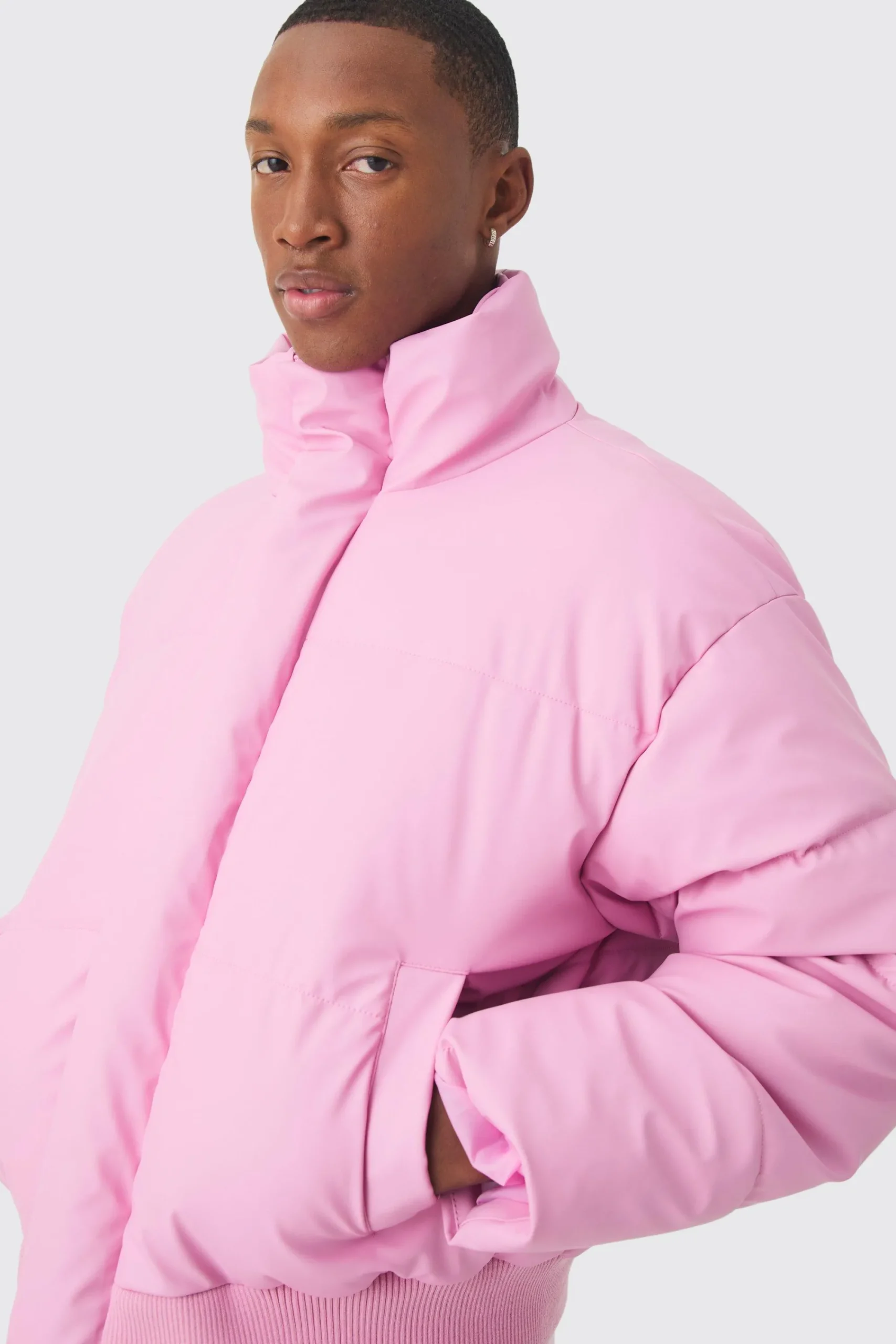 boohooMAN Boxy Matte Pu Funnel Neck Puffer In | UK| Coats & Jackets