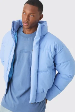 boohooMAN Boxy Matte Pu Funnel Neck Puffer In | UK| Coats & Jackets