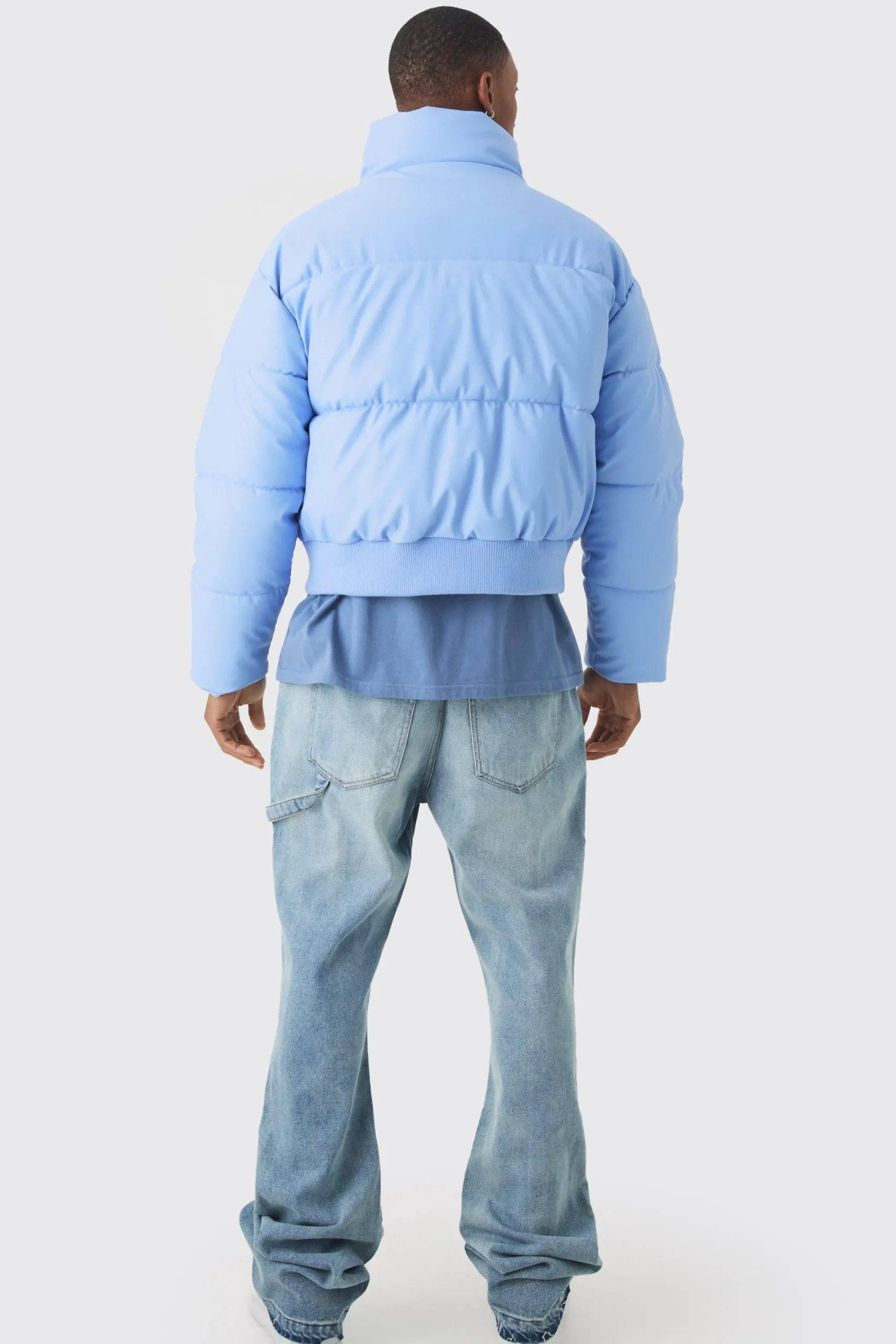 boohooMAN Boxy Matte Pu Funnel Neck Puffer In | UK| Coats & Jackets