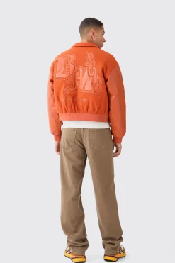 boohooMAN Boxy Melton & Pu Collared Varsity Jacket | UK| Coats & Jackets