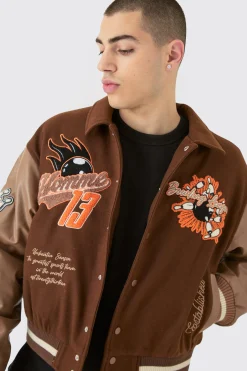 boohooMAN Boxy Melton & Pu Collared Varsity Jacket | UK| Coats & Jackets