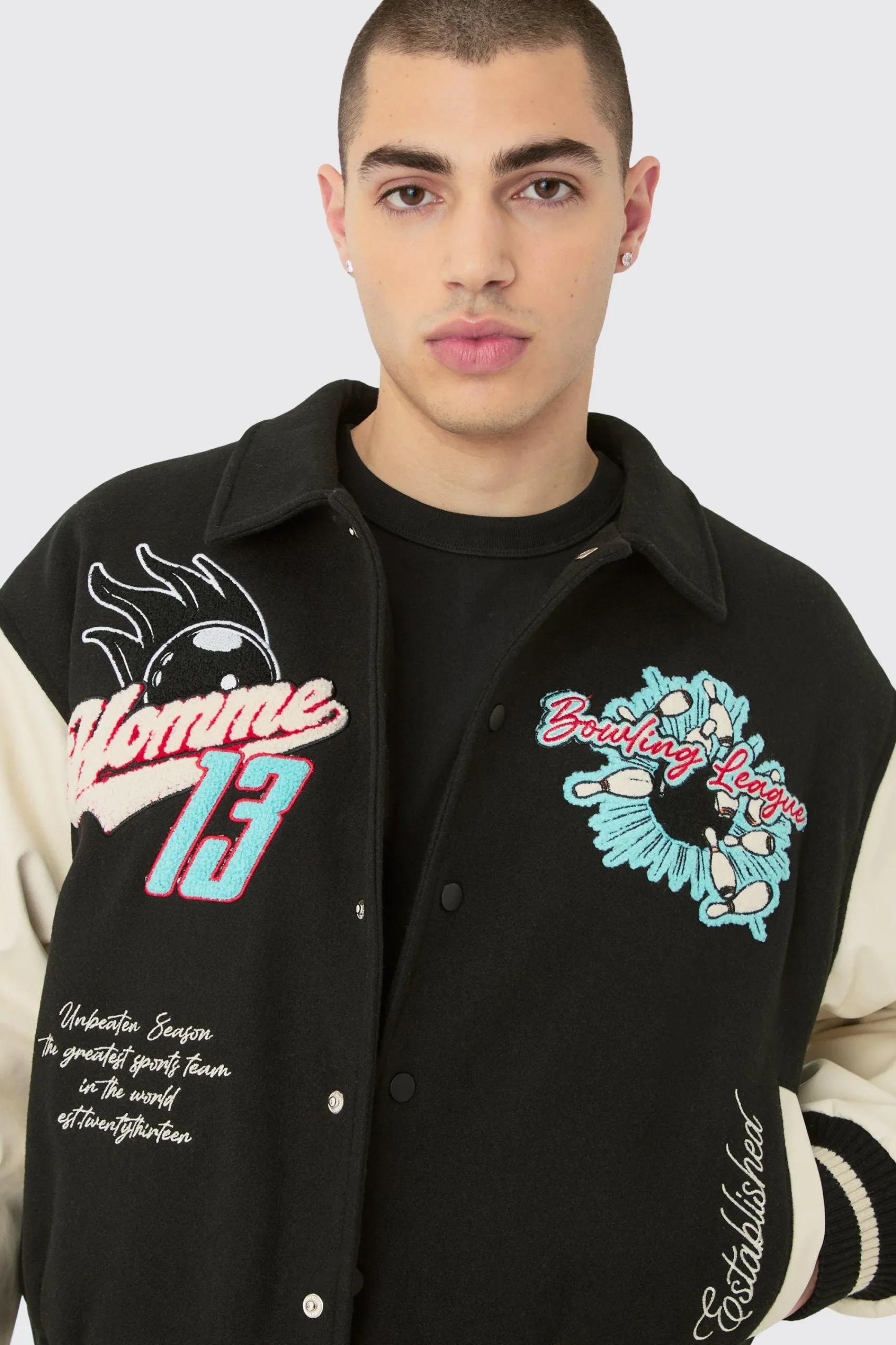 boohooMAN Boxy Melton & Pu Collared Varsity Jacket | UK| Coats & Jackets