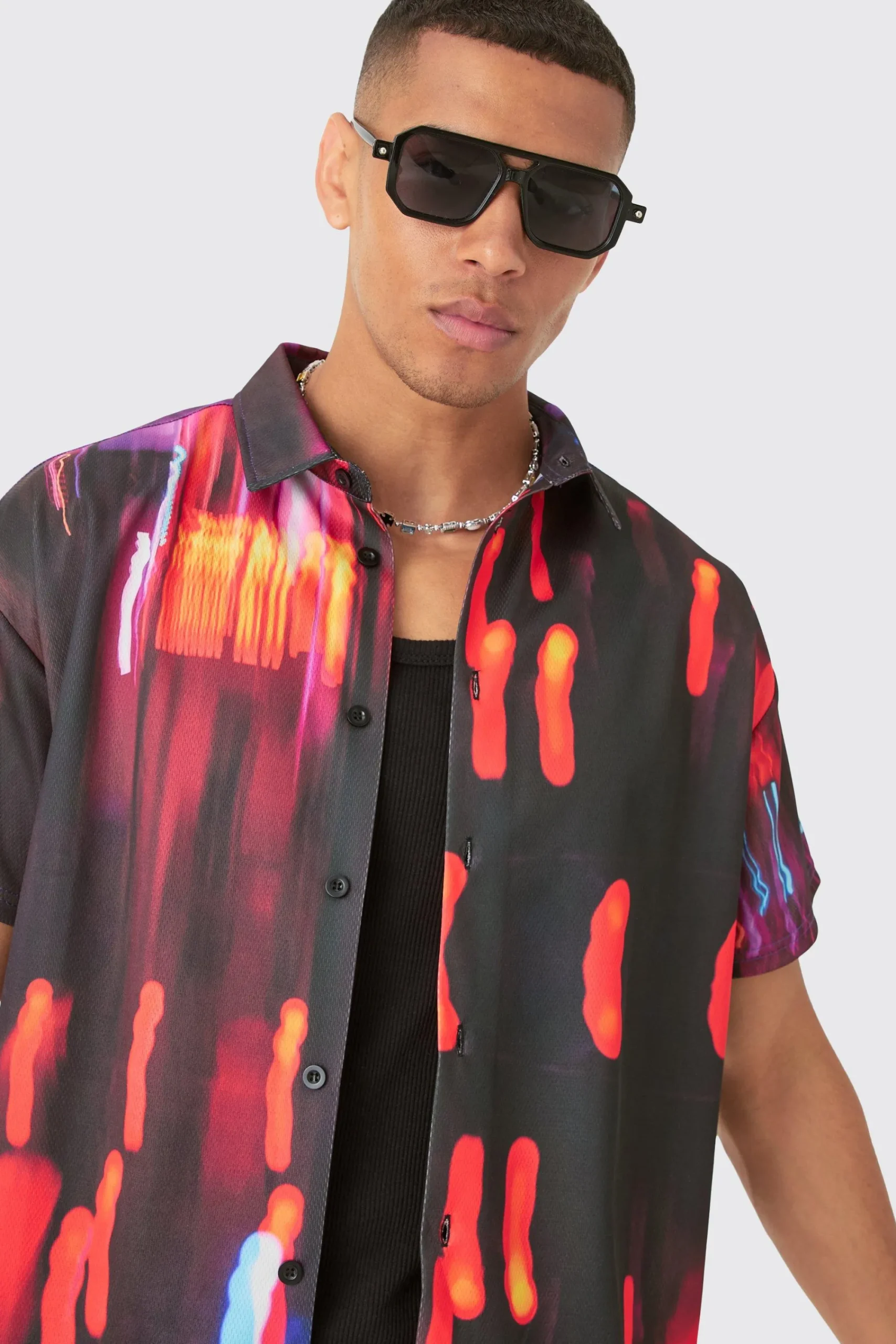 boohooMAN Boxy Mesh Glitch Shirt & Short | UK| Sets & Co-Ords
