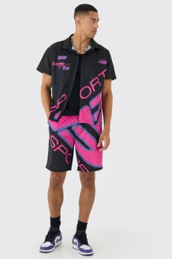 boohooMAN Boxy Mesh Moto Sport Shirt & Short | UK| Sets & Co-Ords