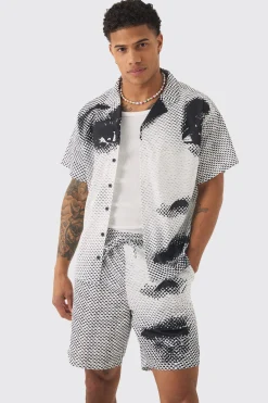 boohooMAN Boxy Mesh Photo Print Shirt & Short | UK| Sets & Co-Ords