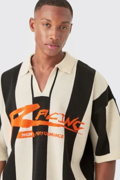 boohooMAN Boxy Moto Stripe Knitted Polo | UK| Knitwear