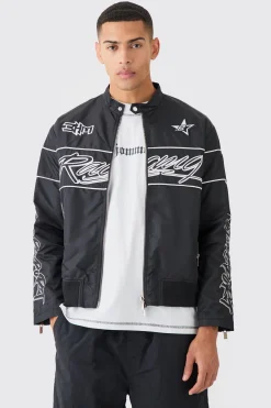 boohooMAN Boxy Nylon Collarless Moto Jacket | UK| Coats & Jackets