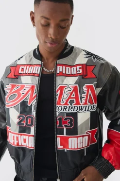 boohooMAN Boxy Official Man PU Varsity Jacket In | UK| Coats & Jackets