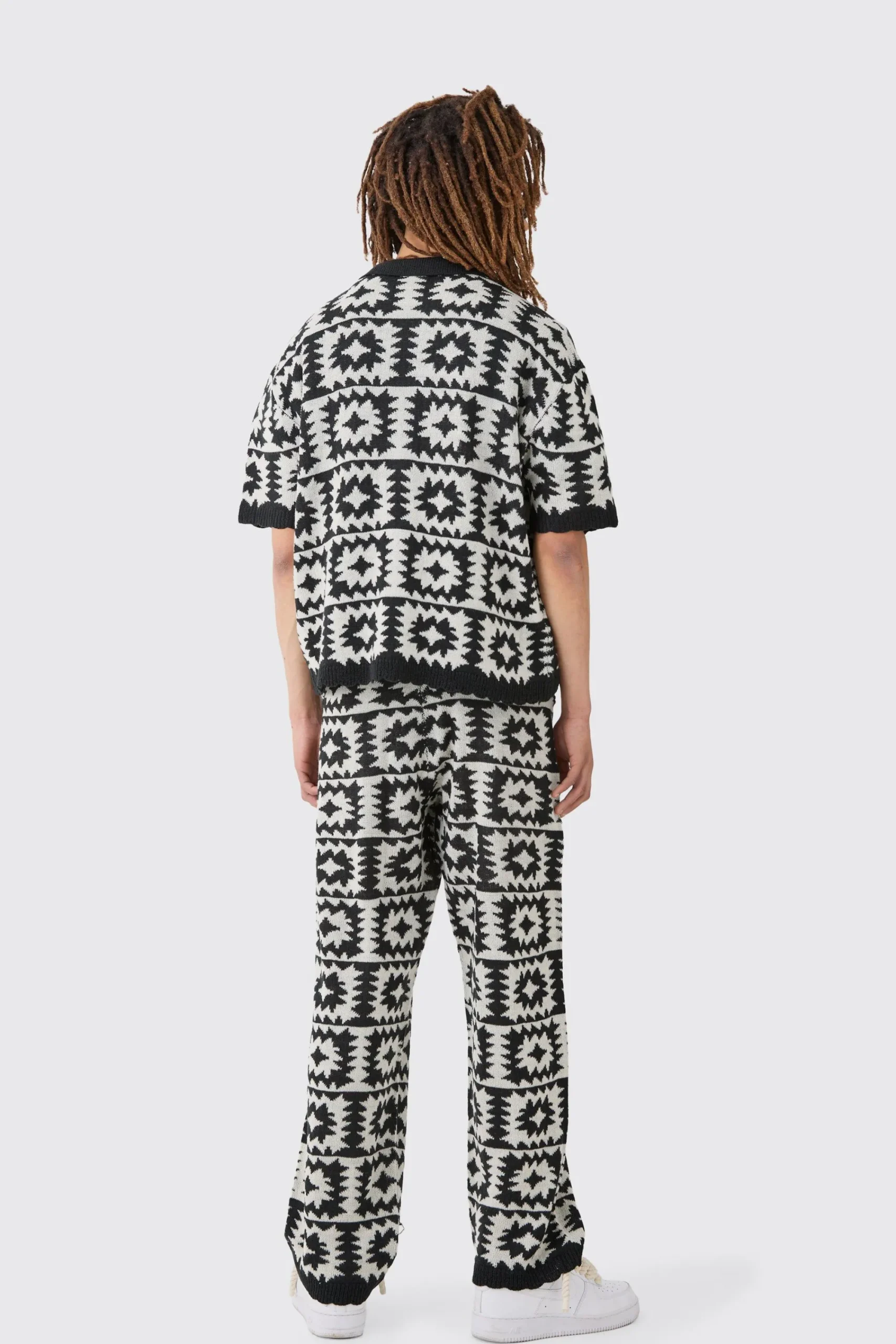 boohooMAN Boxy Open Stitch Crochet Polo Trouser Knitted Set | UK| Trousers|Sets & Co-Ords