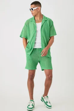 boohooMAN Boxy Open Stitch Shirt & Short Set | UK| Sets & Co-Ords