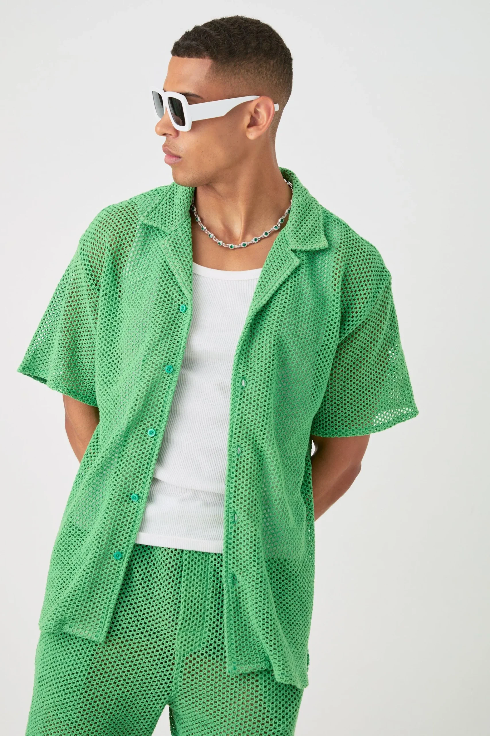 boohooMAN Boxy Open Stitch Shirt & Short Set | UK| Sets & Co-Ords