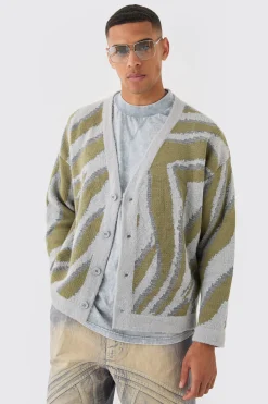 boohooMAN Boxy Oversized Brushed Abstract All Over Cardigan | UK| Knitwear