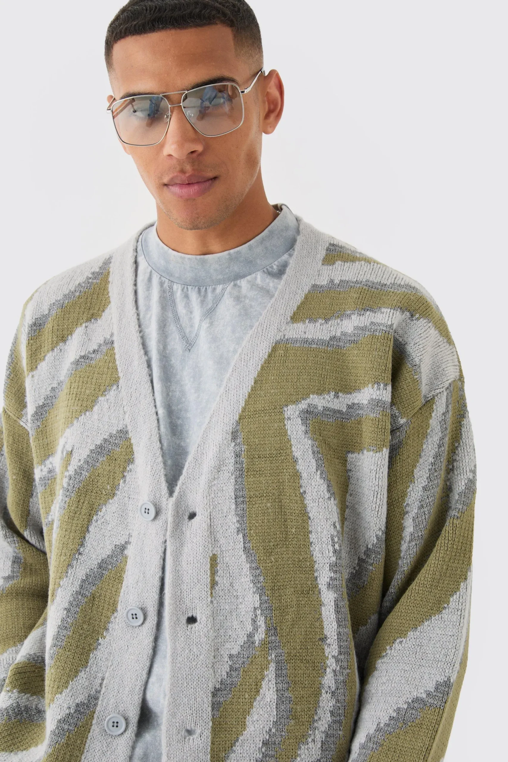 boohooMAN Boxy Oversized Brushed Abstract All Over Cardigan | UK| Knitwear