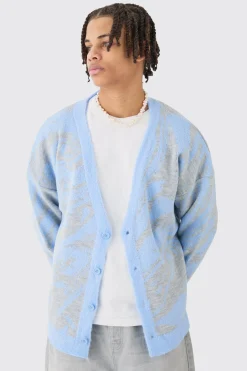 boohooMAN Boxy Oversized Brushed Abstract All Over Cardigan | UK| Knitwear