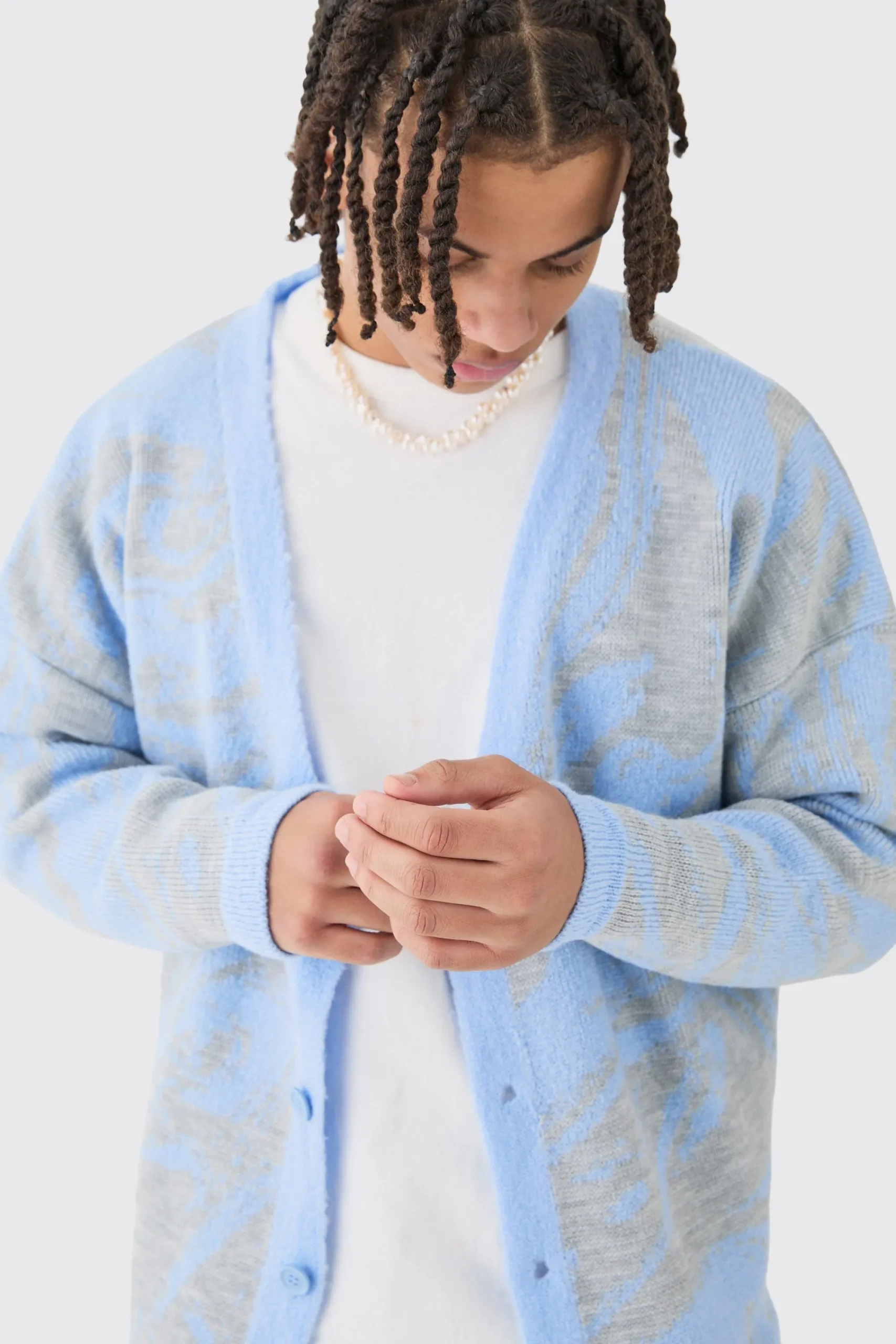 boohooMAN Boxy Oversized Brushed Abstract All Over Cardigan | UK| Knitwear