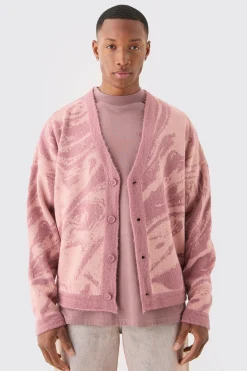 boohooMAN Boxy Oversized Brushed Abstract All Over Cardigan | UK| Knitwear