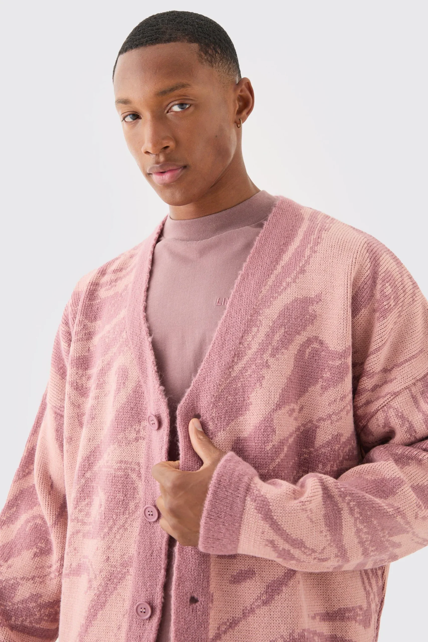 boohooMAN Boxy Oversized Brushed Abstract All Over Cardigan | UK| Knitwear