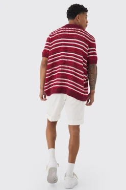 boohooMAN Boxy Oversized Open Stitch Stripe Knit Polo | UK| Tracksuits|Hoodies & Sweatshirts