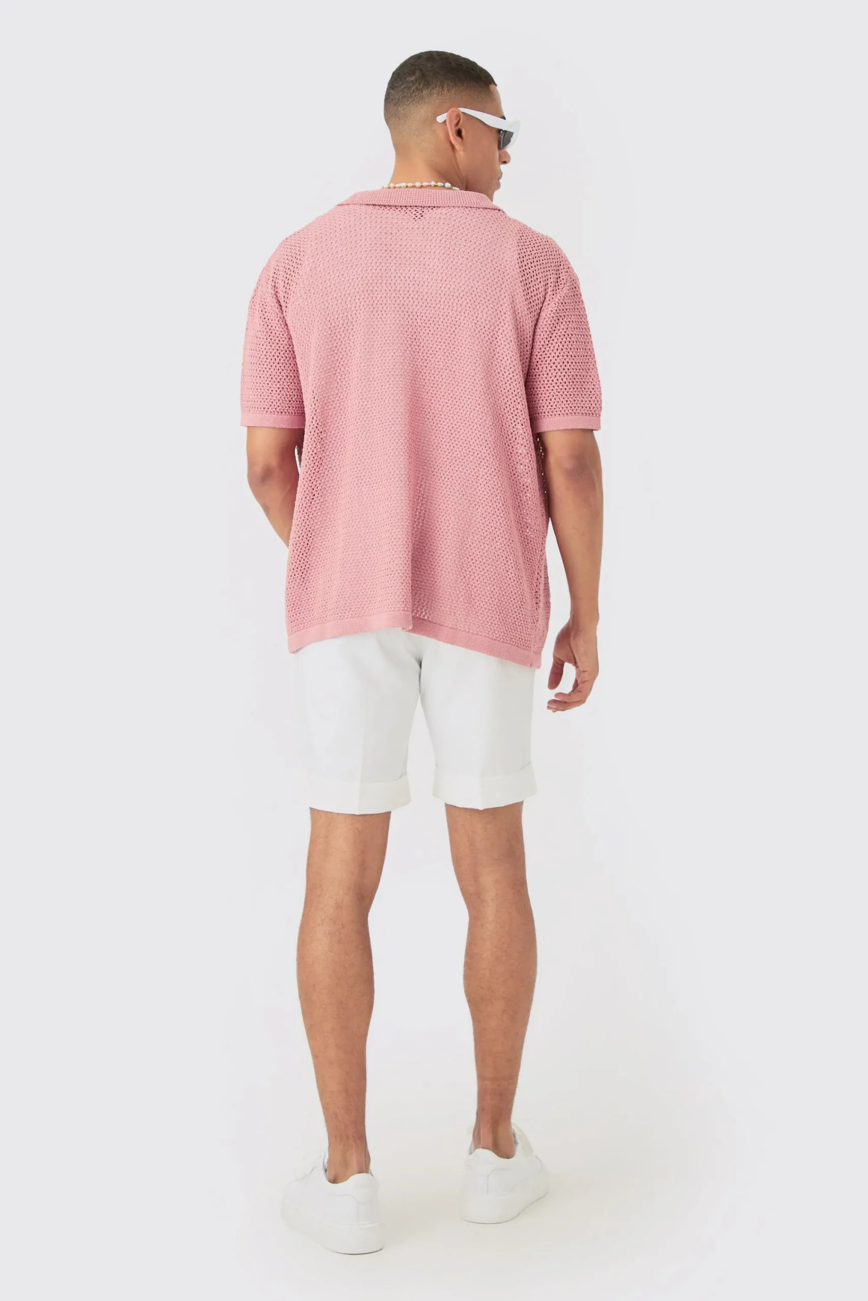 boohooMAN Boxy Oversized Open Stitch Tonal Floral Intarsia Short Sleeve Knit Shirt | UK| Shirts
