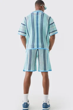 boohooMAN Boxy Oversized Open Stitch Stripe Knit Shirt | UK| Shirts