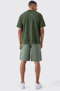 boohooMAN Boxy Oversized Patterned Open Stitch Knitted Shirt | UK| Shirts