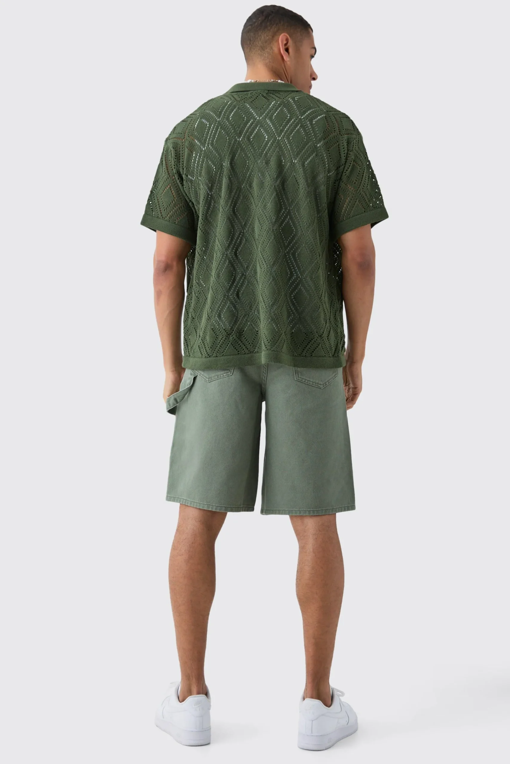 boohooMAN Boxy Oversized Patterned Open Stitch Knitted Shirt | UK| Shirts