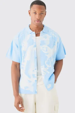 boohooMAN Boxy Oversized Renaissance Drawing Knitted Shirt | UK| Shirts