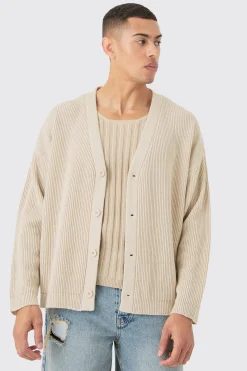 boohooMAN Boxy Oversized Ribbed Knit Cardigan | UK| Knitwear
