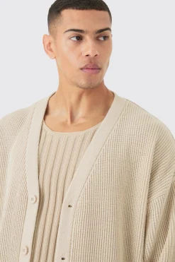 boohooMAN Boxy Oversized Ribbed Knit Cardigan | UK| Knitwear