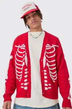 boohooMAN Boxy Oversized Skeleton Cardigan | UK| Knitwear