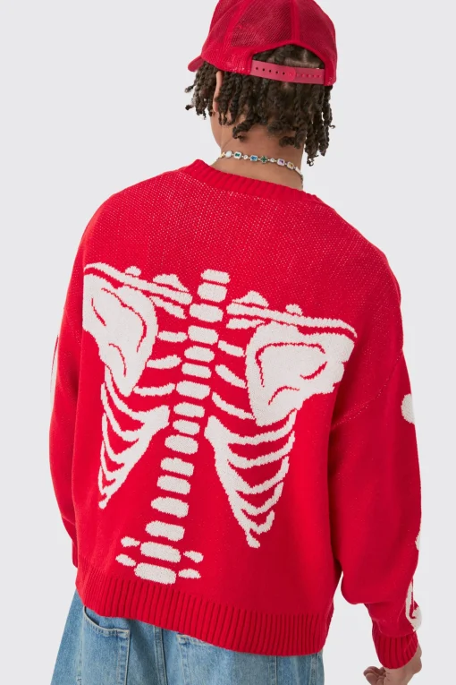 boohooMAN Boxy Oversized Skeleton Cardigan | UK| Knitwear