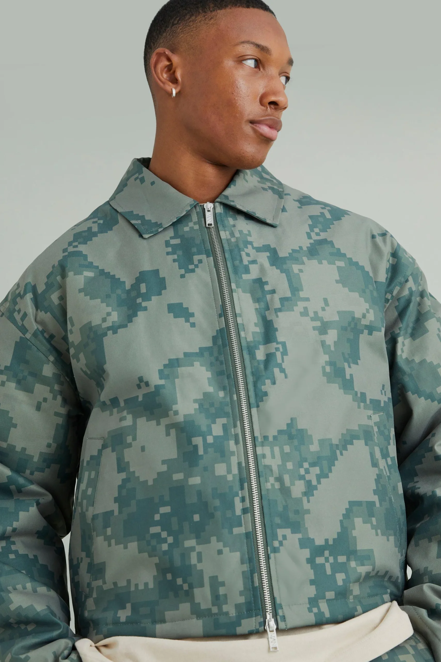 boohooMAN Boxy Pixelated Camo Harrington | UK| Coats & Jackets