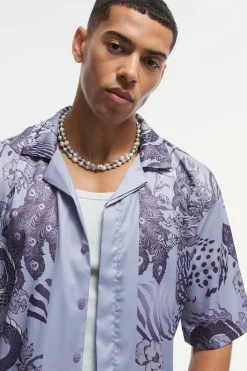 boohooMAN Boxy Printed Satin Revere Shirt | UK| Shirts