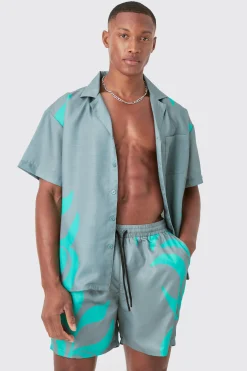 boohooMAN Boxy Printed Shirt And Swim Short Set | UK| Sets & Co-Ords