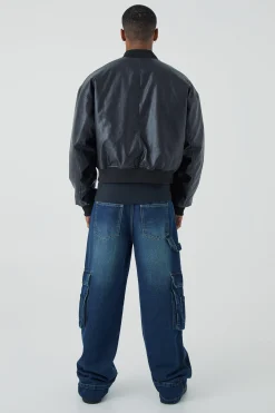 boohooMAN Boxy Pu Bomber With Zips | UK| Coats & Jackets