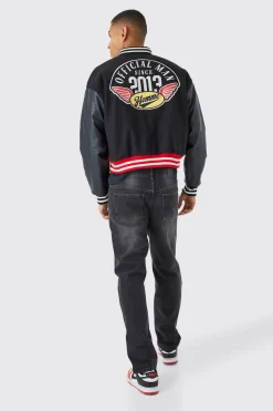 boohooMAN Boxy Pu Colourblock Varsity Jacket | UK| Coats & Jackets