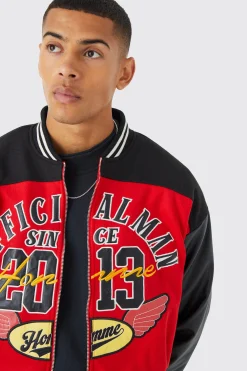 boohooMAN Boxy Pu Colourblock Varsity Jacket | UK| Coats & Jackets