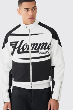 boohooMAN Boxy Pu Contrast Boucle Panel Moto Jacket | UK| Coats & Jackets