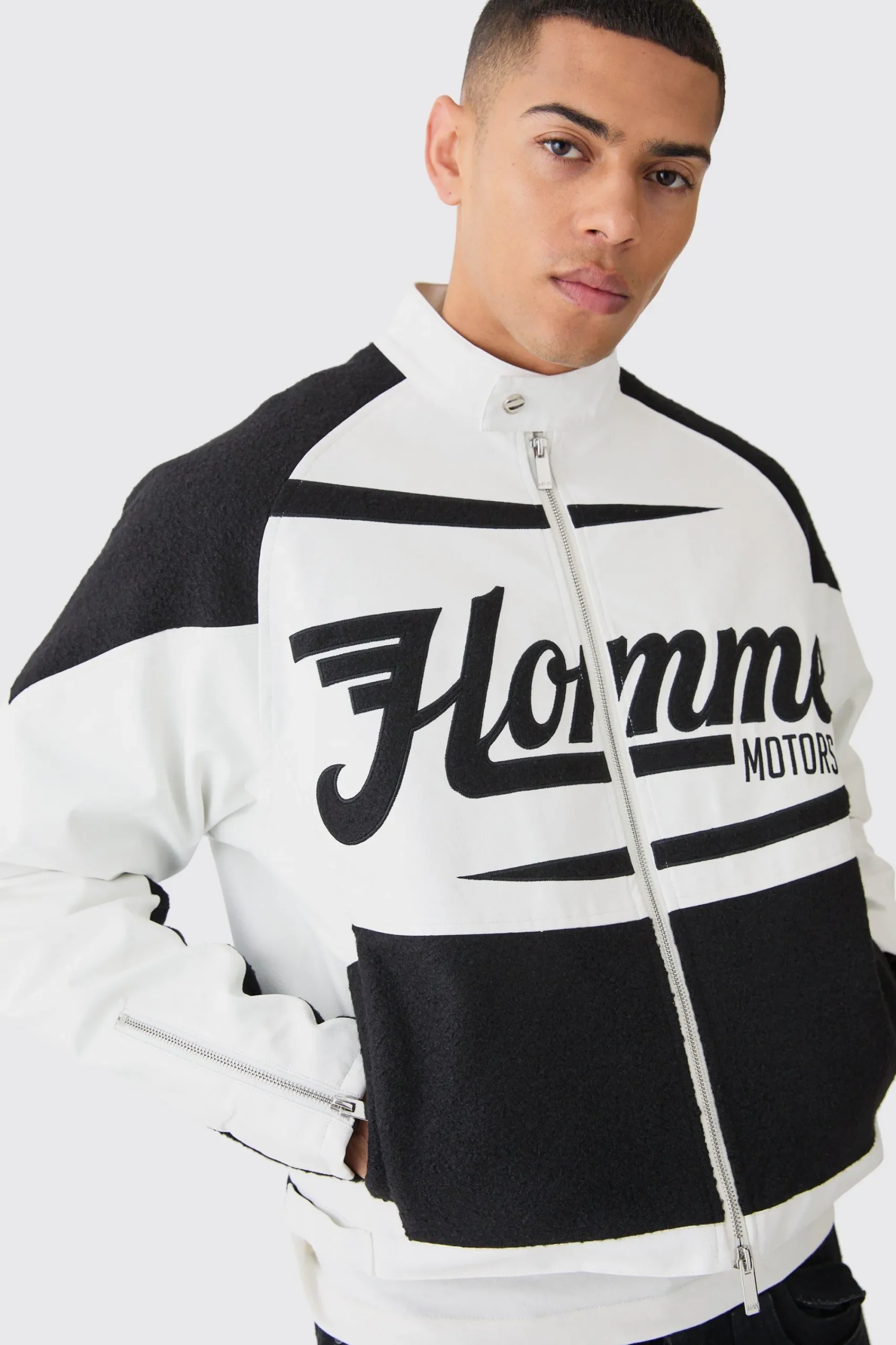 boohooMAN Boxy Pu Contrast Boucle Panel Moto Jacket | UK| Coats & Jackets