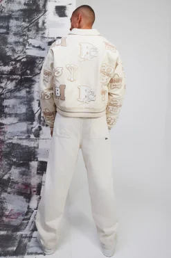 boohooMAN Boxy Pu Tonal Badge Varsity Jacket | UK| Coats & Jackets