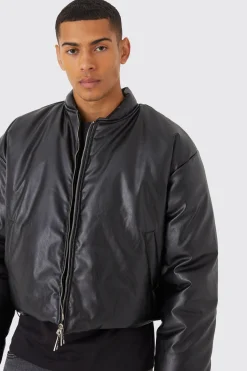 boohooMAN Boxy Pu Volume Padded Puffer Bomber | UK| Coats & Jackets