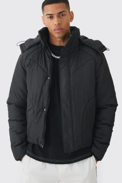boohooMAN Boxy Quilted Hooded Puffer Coat In | UK| Coats & Jackets