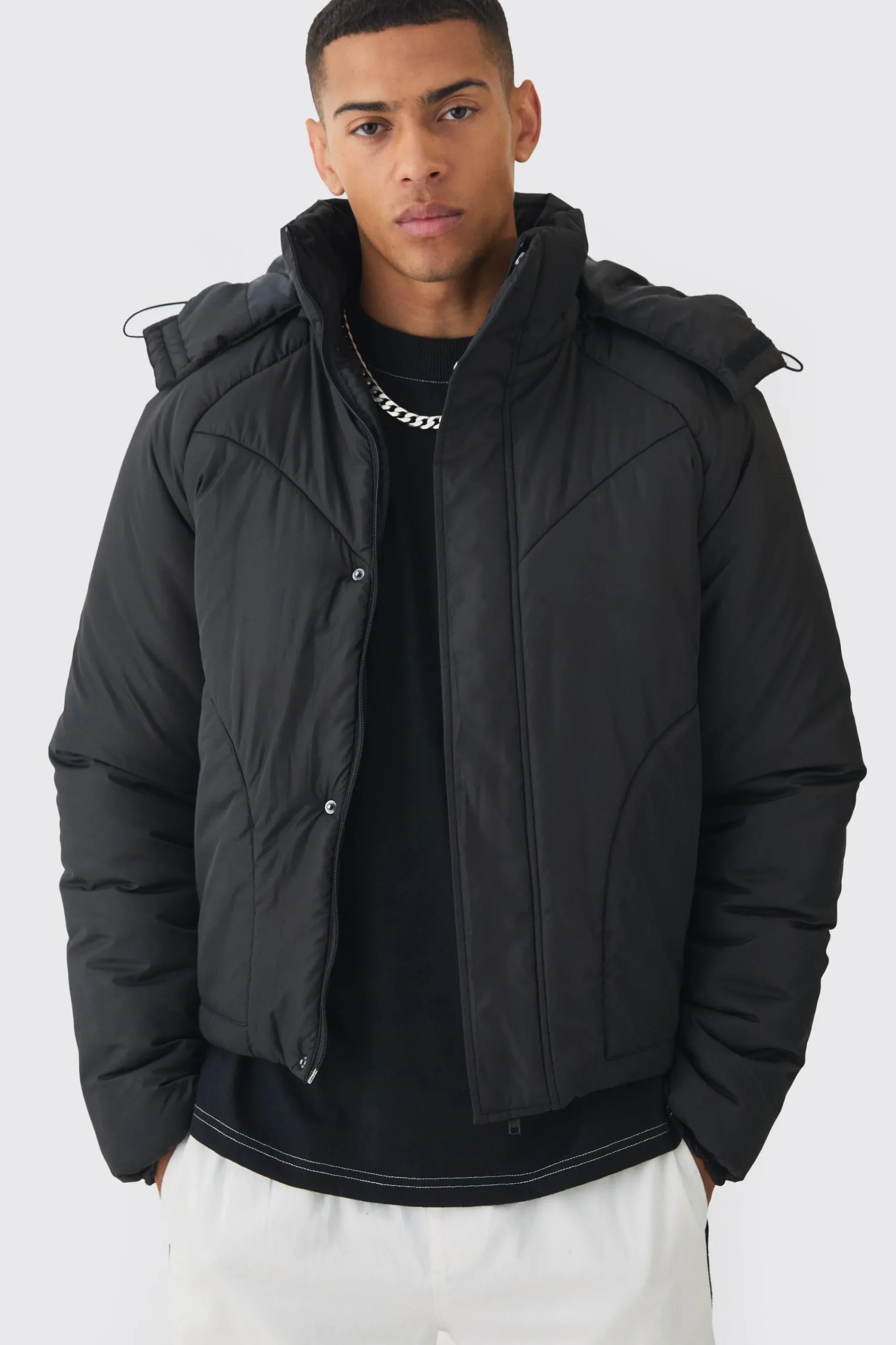 boohooMAN Boxy Quilted Hooded Puffer Coat In | UK| Coats & Jackets