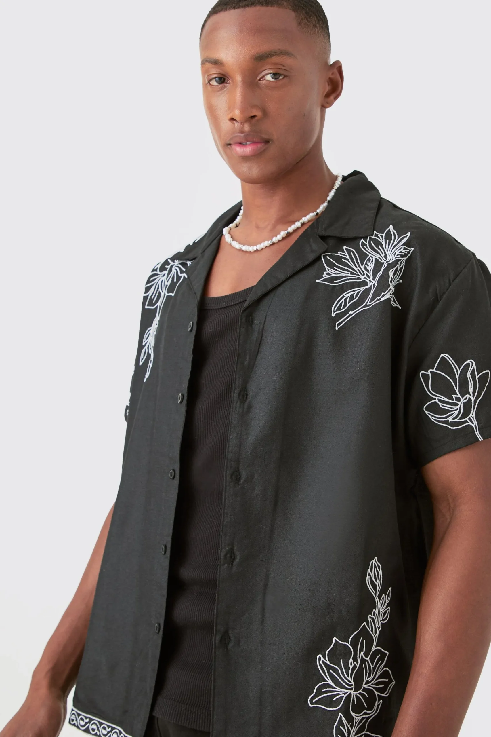 boohooMAN Boxy Revere Floral Pocket Embroidery Shirt | UK| Shirts