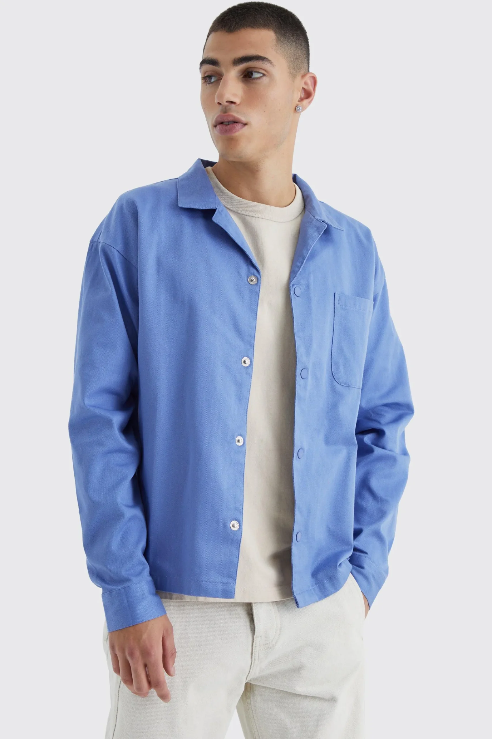 boohooMAN Boxy Revere Harrington Twill Overshirt | UK| Shirts