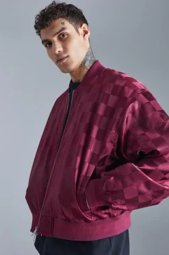 boohooMAN Boxy Satin Checkerboard Bomber | UK| Coats & Jackets