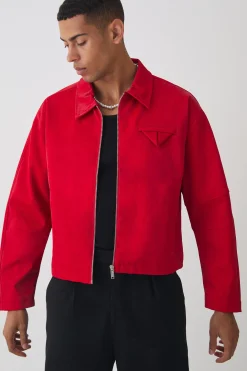 boohooMAN Boxy Satin PU Dogtooth Harrington Jacket In | UK| Coats & Jackets