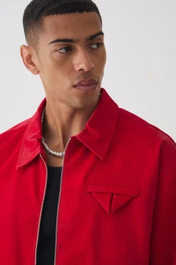 boohooMAN Boxy Satin PU Dogtooth Harrington Jacket In | UK| Coats & Jackets