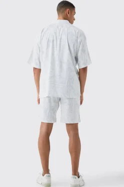 boohooMAN Boxy Satin Revere Collar Print Shirt And Short Set In | UK| Sets & Co-Ords