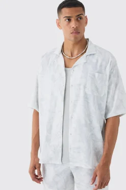 boohooMAN Boxy Satin Revere Collar Print Shirt And Short Set In | UK| Sets & Co-Ords